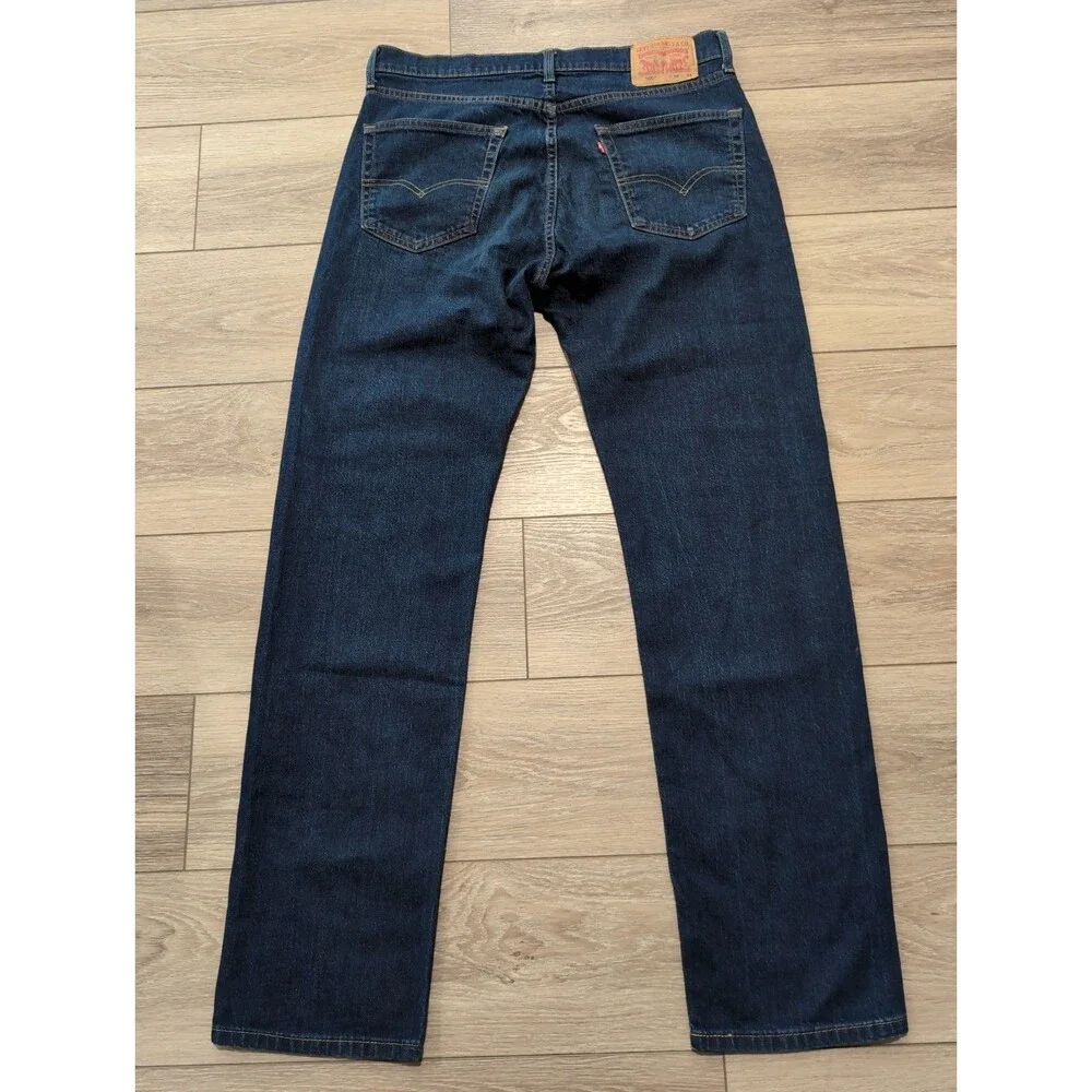 LEVI'S 505 DENIM STRAIGHT STRETCH BLUE JEANS in MENS SIZE 36 X 34 DARK WASH EUC